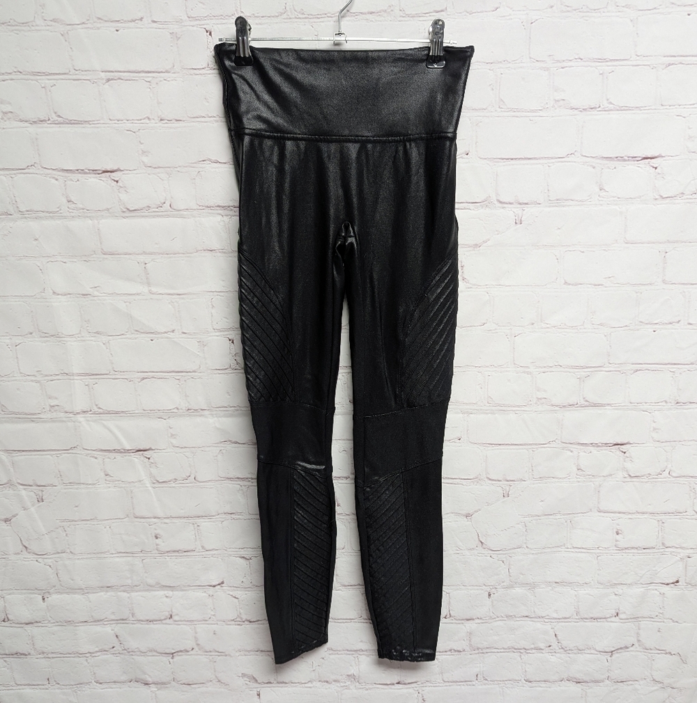 SPANX Faux Black Leather Moto Leggings 922 NWOT